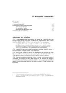 17. Executive Immunities Contents A common law principle Protections from statutory encroachments Australian Constitution The principle of legality