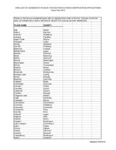 OHIO LIST OF DESIGNATED PLACES FOR SECTION 515 NEW CONSTRUCTION APPLICATIONS Fiscal Year 2012 Places on this list are considered equal, with no regard to their order on the list. Inclusion on this list does not indicate 