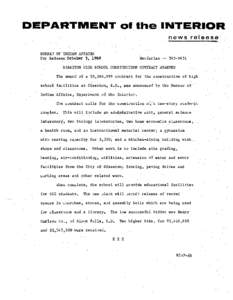 DEPARTMENT 01 the INTERIOR news release BUREAU OF INDIAN AFFAIRS For Release October 3, 1968  Macfarlan[removed]