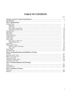 TABLE OF CONTENTS Page Advisory Council on Paper Specifications ........................................................................................... Introduction ...................................................