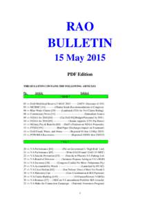 RAO BULLETIN 15 May 2015 PDF Edition THIS BULLETIN CONTAINS THE FOLLOWING ARTICLES Pg