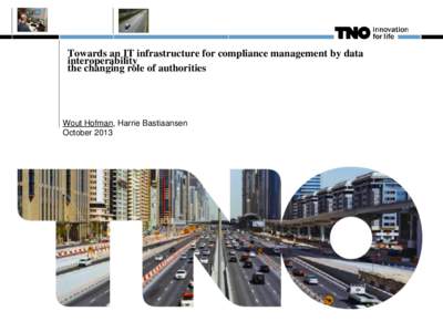 Towards an IT infrastructure for compliance management by data interoperability the changing role of authorities Wout Hofman, Harrie Bastiaansen October 2013