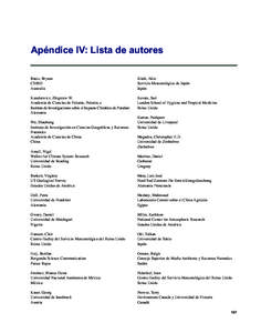 Apéndice IV: Lista de autores Bates, Bryson CSIRO Australia  Kitoh, Akio