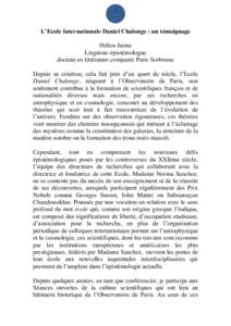 1  L’Ecole Internationale Daniel Chalonge : un témoignage Hélios Jaime Linguiste-épistémologue docteur en littérature comparée Paris Sorbonne