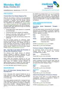 Monday Mail Monday, 3 November[removed]removed] www.gvml.com.au[removed]HEALTH ALERTS Victorian Ebola Virus Disease Response Plan