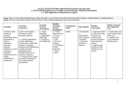 ULUSAL TÜTÜN KONTROL PROGRAMI EYLEM PLANIA. TÜTÜN ÜRÜNLERİNE OLAN TALEBİN AZALTILMASINA YÖNELİK ÖNLEMLER A.1. Halkı Bilgilendirme, Bilinçlendirme ve Eğitim Amaç: Tütün ve tütün ürünlerin