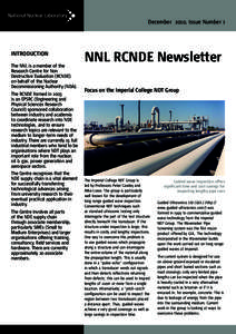 December 2010, Issue Number 1  INTRODUCTION The NNL is a member of the Research Centre for Non Destructive Evaluation (RCNDE)