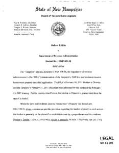 Board of Tax and Land Appeals Governor Hugh J. Gallen State Office Park Johnson Hall 107 Pleasant Street Concord, New Hampshire