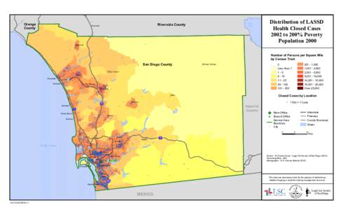 Distribution of LASSD Health Closed Cases 2002 to 200% Poverty Population 2000  !