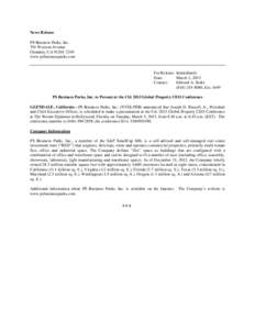 News Release PS Business Parks, Inc. 701 Western Avenue Glendale, CA[removed]www.psbusinessparks.com