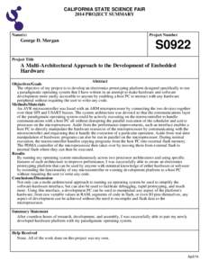 CALIFORNIA STATE SCIENCE FAIR 2014 PROJECT SUMMARY Name(s)  George D. Morgan