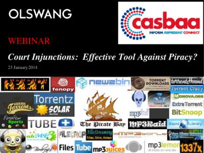 WEBINAR Court Injunctions: Effective Tool Against Piracy? 23 January 2014 Introductions and Welcome • John Medeiros