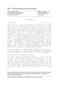 INA International Neurotoxicology Association __________________________________________________________ Secretary: Michael Csicsaky Treasurer: Hans Muijser Medical Institute of Environmental Hygiene Medical Biological L