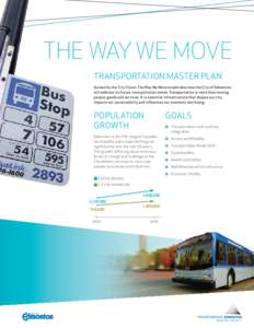 THE WAY WE MOVE TRANSPORTATION MASTER PLAN Guided by the City Vision, The Way We Move establishes how the City of Edmonton will address its future transportation needs. Transportation is more than moving people, goods an