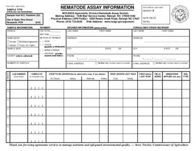 NEMATODE ASSAY INFORMATION  Form AD-3 (April[removed]SAMPLE TYPE