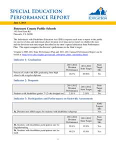 June 1, 2013  Botetourt County Public Schools 143 Poor Farm Rd Fincastle, VA[removed]The Individuals with Disabilities Education Act (IDEA) requires each state to report to the public