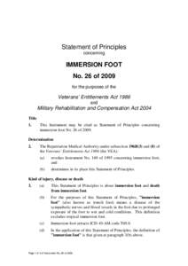 Statement of Principles concerning IMMERSION FOOT No. 26 of 2009 for the purposes of the