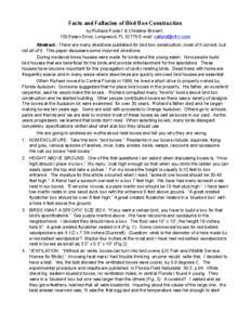 Facts and Fallacies of Bird Box Construction by Richard Poole1 & Christine Brown1, 150 Essex Drive, Longwood, FL[removed]E-mail: [removed] Abstract.- There are many directions published for bird box construction, 