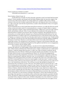 Southern Campaign American Revolution Pension Statements & Rosters Pension Application of Robert Carr S16071 Transcribed and annotated by C. Leon Harris State of Indiana Marion County Ss On this third day of October AD 1