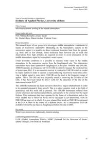 International Foundation HFSJG Activity Report 2002 Name of research institute or organization:  Institute of Applied Physics, University of Bern