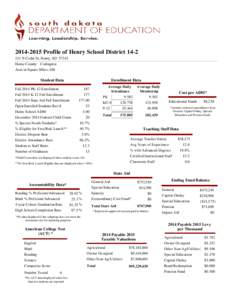 Profile of Henry School DistrictN Cedar St, Henry, SDHome County: Codington Area in Square Miles: 100  Student Data