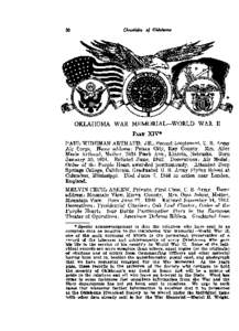 OKLAHOMA WAR MEMORIAL-WORLD  WAR I1 WIDEMAN ARTHAUD, JR., Second Lieutenant, U. S. Army Air Corps. Home address: Ponca City, Kay County. Mrs. Alice