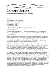 Caldera Action  Protecting a unique natural and cultural landscape March 27, 2014 US Department of Transportation