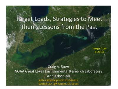 Target	
  Loads,	
  Strategies	
  to	
  Meet	
   Them,	
  Lessons	
  from	
  the	
  Past	
   Image	
  from	
   8-­‐23-­‐15	
    Craig	
  A.	
  Stow	
  
