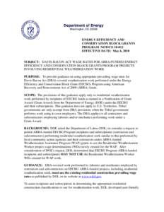 Davis-Bacon Act Wage Rates for ARRA-Funded Energy Efficiency and Conservation Block Grants Program Projects Involving Residential Weatherization Work