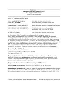 Worksheet Determination of NEPA Adequacy (DNA) U.S. Department of the Interior Bureau of Land Management  OFFICE: Kingman Field Office (KFO)