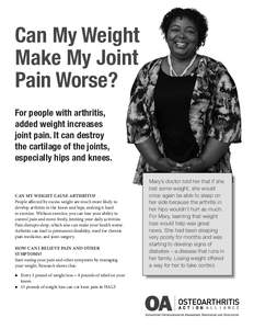 Arthritis / Aging-associated diseases / Nutrition / Osteoarthritis / Obesity / Weight loss / Chronic / Knee arthritis / Juvenile idiopathic arthritis / Health / Medicine / Rheumatology