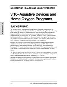 MINISTRY OF HEALTH AND LONG-TERM CARE  VFM Section[removed]–Assistive Devices and Home Oxygen Programs