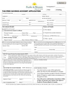 Print Form  Arrangement # New  TAX-FREE SAVINGS ACCOUNT APPLICATION