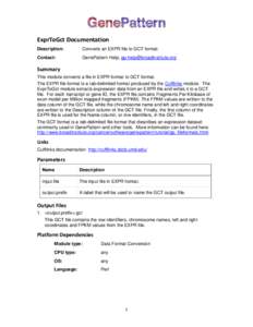 ExprToGct Documentation  Description: Converts an EXPR file to GCT format.  Contact:
