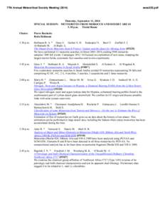 77th Annual Meteoritical Society Meeting[removed]sess552.pdf Thursday, September 11, 2014 SPECIAL SESSION: METEORITES FROM MOROCCO AND DESERT AREAS