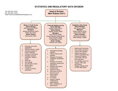 STATISTICS AND REGULATORY DATA DIVISION Head of Division Mark Robson[removed]Tel: [removed]XXXX *Tel: [removed]XXXX