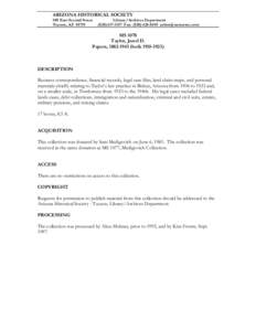ARIZONA HISTORICAL SOCIETY 949 East Second Street Tucson, AZ[removed]Library/Archives Department[removed]Fax: ([removed]removed]