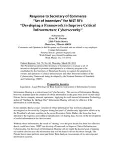 Response to Secretary of Commerce “Set of Incentives” for NIST RFI: “Developing a Framework to Improve Critical Infrastructure Cybersecurity” Submitted by