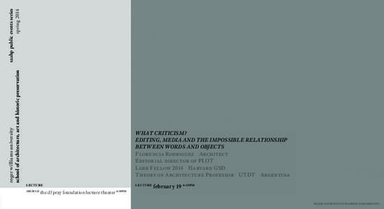 saahp public events series spring 2014 roger williams university school of architecture, art and historic preservation  WHAT CRITICISM?