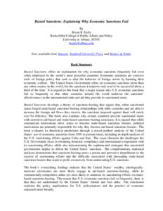 Busted Sanctions: Explaining Why Economic Sanctions Fail By Bryan R. Early Rockefeller College of Public Affairs and Policy University at Albany, SUNY 