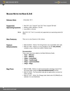 RELEASE NOTES FOR NUKE 6.3V6 Release Date 2 December[removed]Supported