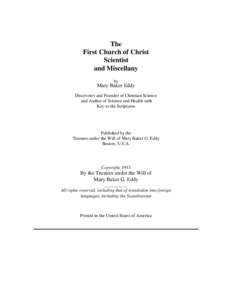 The First Church of Christ Scientist and Miscellany by