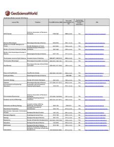 GeoScienceWorld Journals At-A-Glance Journal Title Publisher  Years with