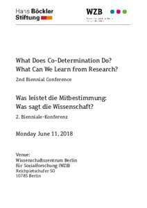What Does Co-Determination Do? What Can We Learn from Research? 2nd Biennial Conference Was leistet die Mitbestimmung: Was sagt die Wissenschaft?