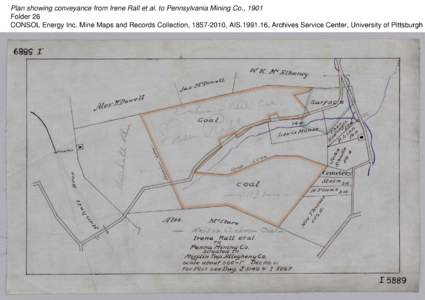 Plan showing conveyance from Irene Rall et al. to Pennsylvania Mining Co., 1901 Folder 26 CONSOL Energy Inc. Mine Maps and Records Collection, [removed], AIS[removed], Archives Service Center, University of Pittsburgh 