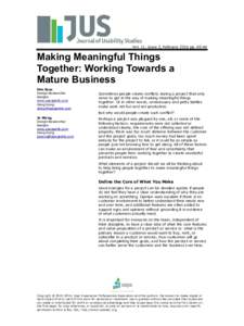 Vol. 11, Issue 2, February 2016 ppMaking Meaningful Things Together: Working Towards a Mature Business Dan Szuc
