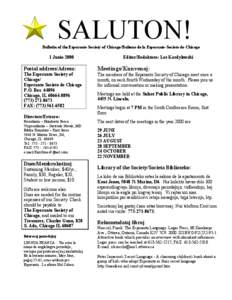 SALUTON! Bulletin of the Esperanto Society of Chicago/Bulteno de la Esperanto-Societo de Chicago
