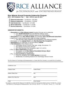 Financial economics / Higher education / Education in the United States / Rice Alliance for Technology and Entrepreneurship / Rice University / Underwriting