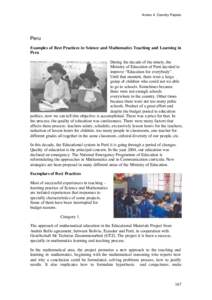 Annex 4: Country Papers  Peru Examples of Best Practices in Science and Mathematics Teaching and Learning in Peru During the decade of the ninety, the