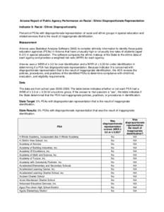 Arizona Report of Public Agency Performance on Racial / Ethnic Disproportionate Representation Indicator 9: Racial / Ethnic Disproportionality Percent of PEAs with disproportionate representation of racial and ethnic gro